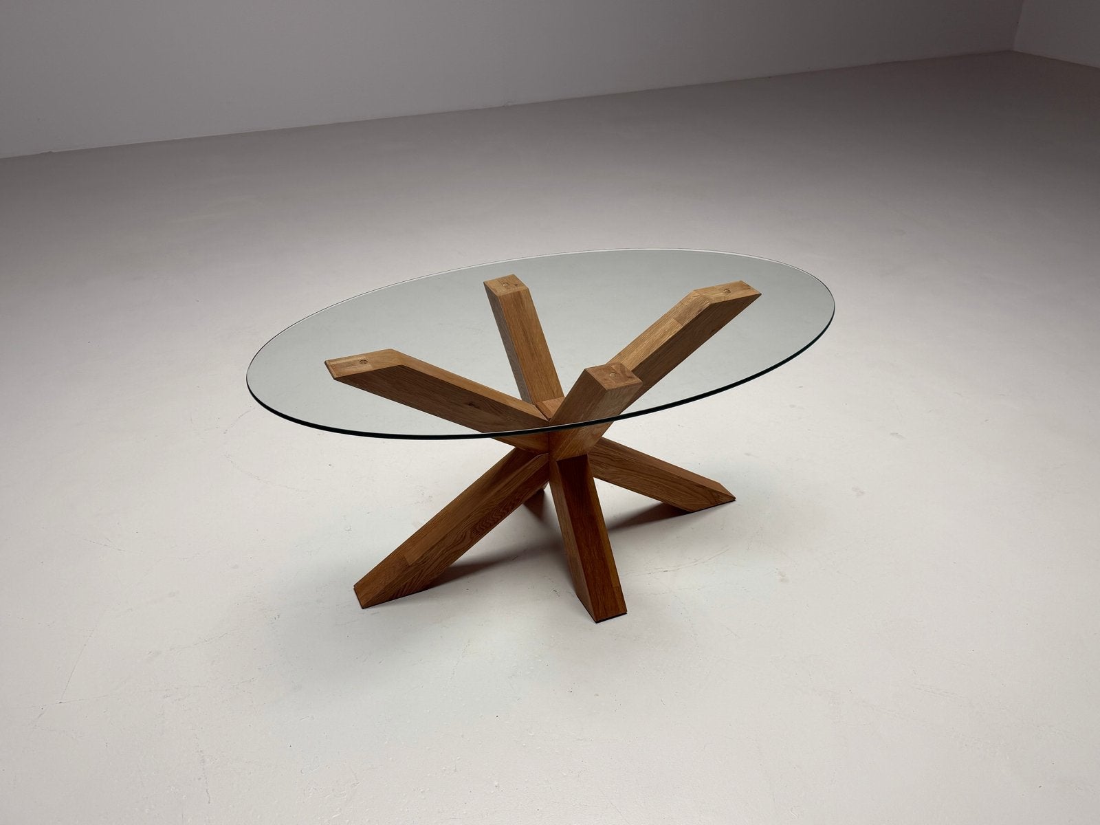 Salontafel naturel eiken met ovale glasplaat, Huis en Inrichting, Ophalen, Gebruikt, 100 tot 150 cm, Eikenhout
