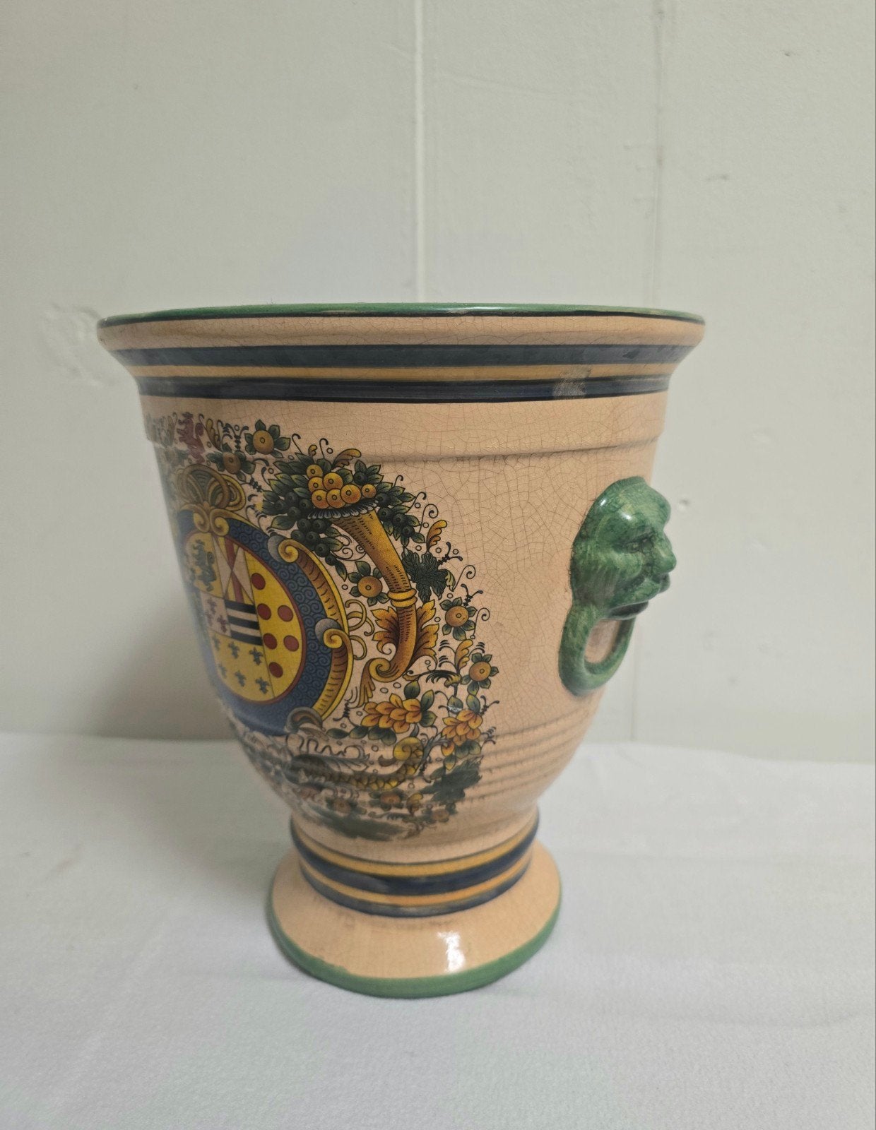 Vintage Italiaanse Keramiek Vaas Bloempot Leeuwenkoppen, Ophalen