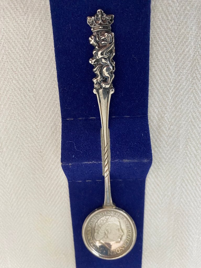 verzilverde muntlepel met Juliana 1977, Verzenden, Zilver
