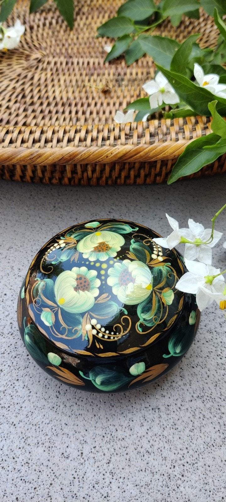 Prachtig Handbeschilderd Vintage houten lakdoosje., Verzenden