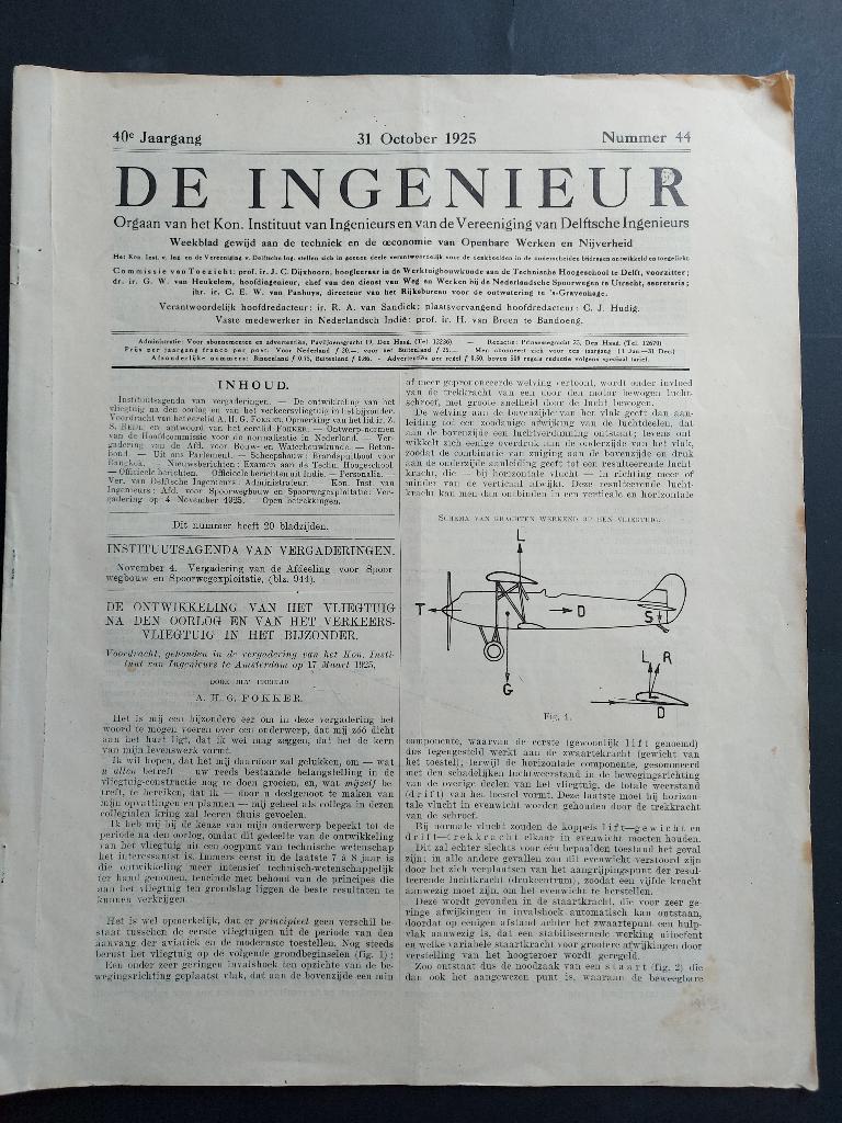 Magazine De Ingenieur uit 1925 (BK424), Verzamelen, Luchtvaart en Vliegtuigspotten, Ophalen of Verzenden, Gebruikt, Boek of Tijdschrift