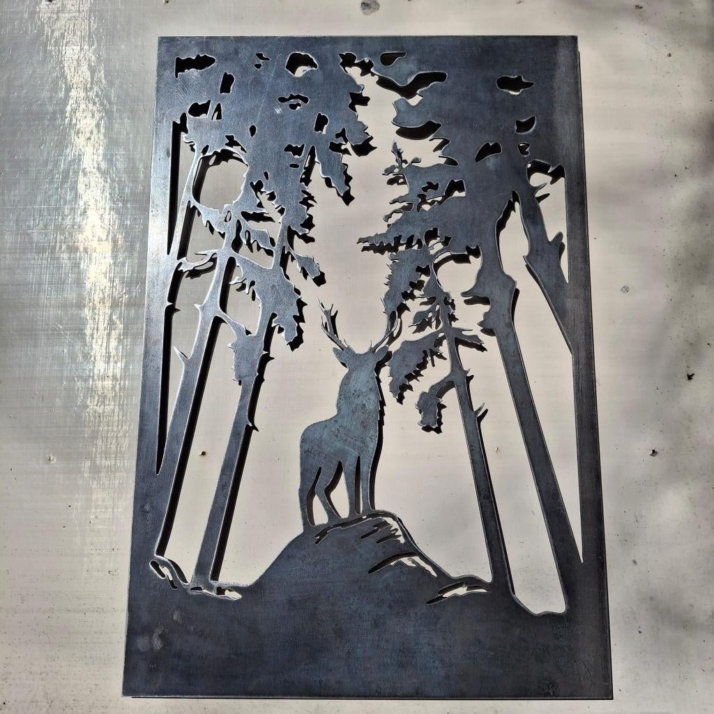 Hert in het bos Cortenstaal Frame / Wanddecoratie, Ophalen of Verzenden, Nieuw