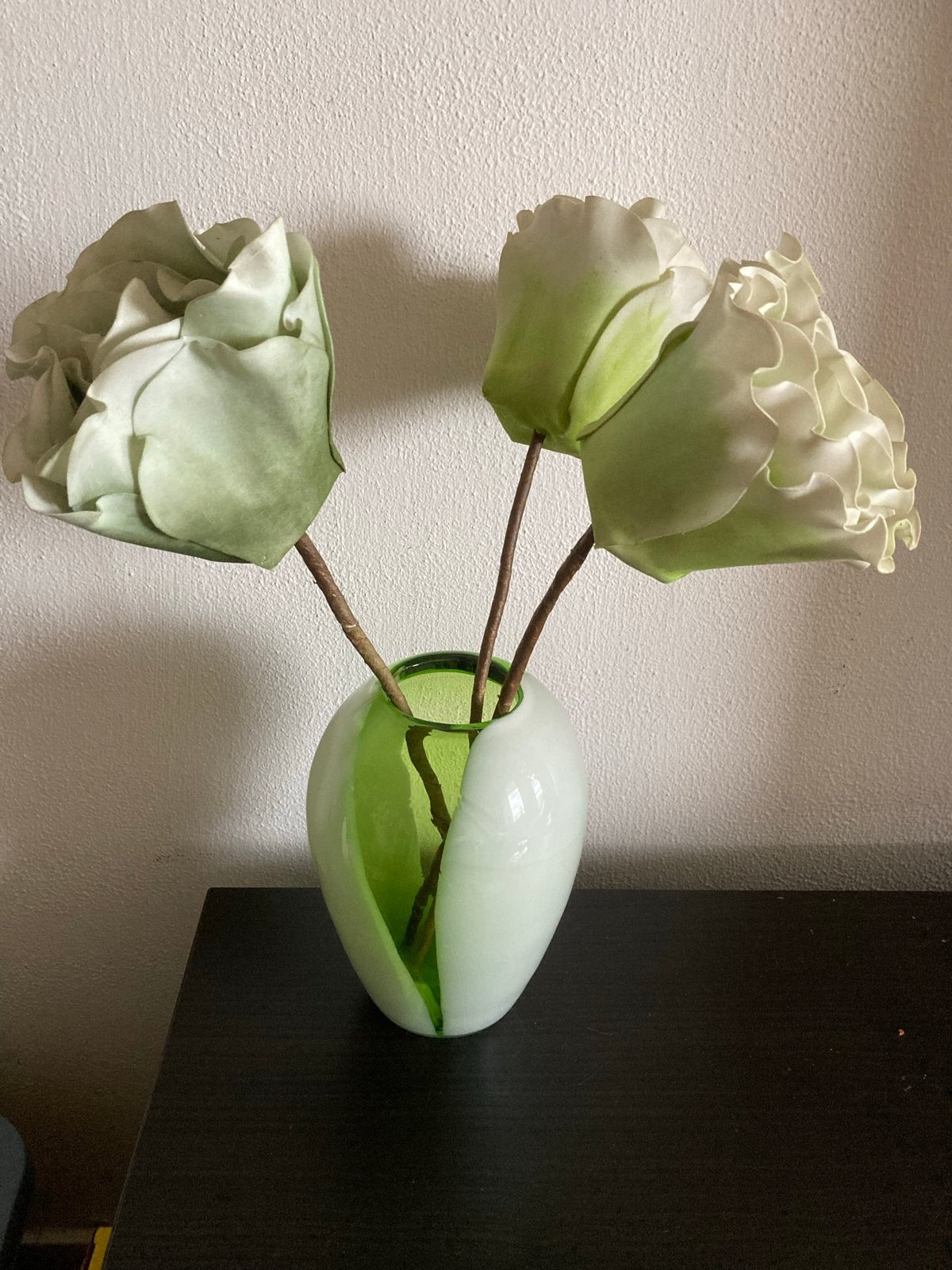 Groen witte space age designvaas jaren 80 handwerk 19cm, Ophalen of Verzenden