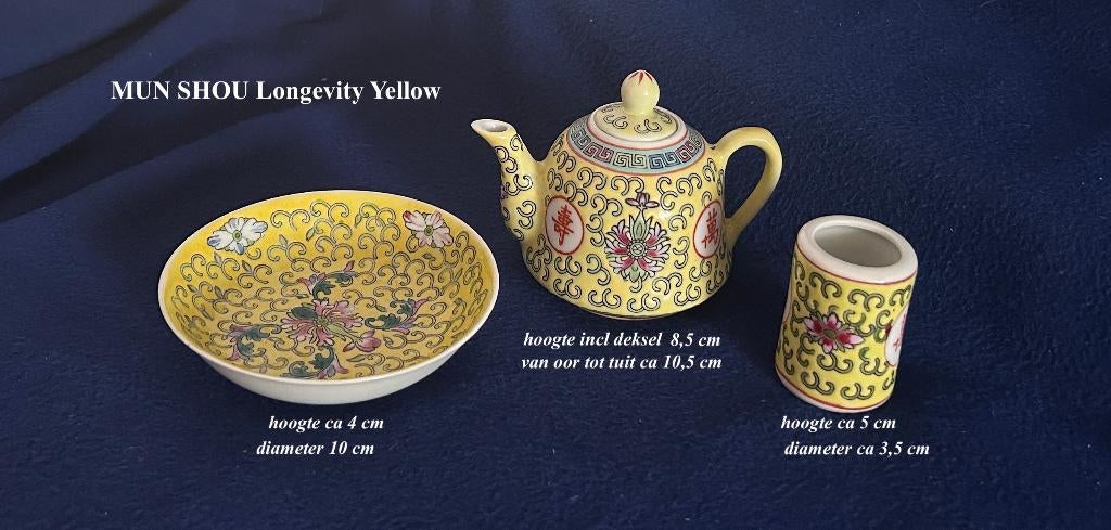 3x Miniatuur Mun Shou Longevity Yellow Chinees vintage, Ophalen