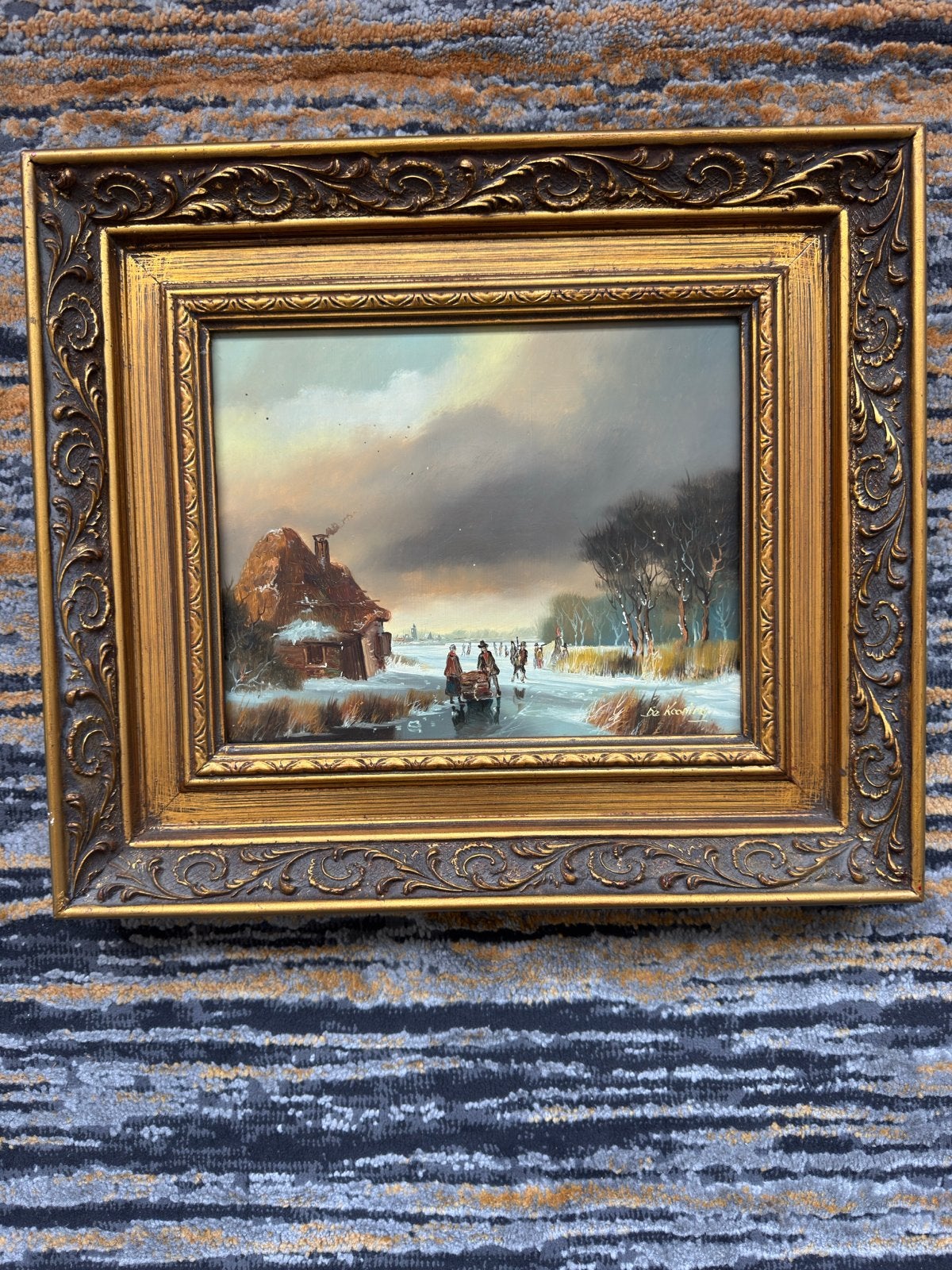 Klassiek Hollands Winterlandschap Schilderij - Gesigneerd, Paneel, Ophalen of Verzenden, Gesigneerd, Landschap
