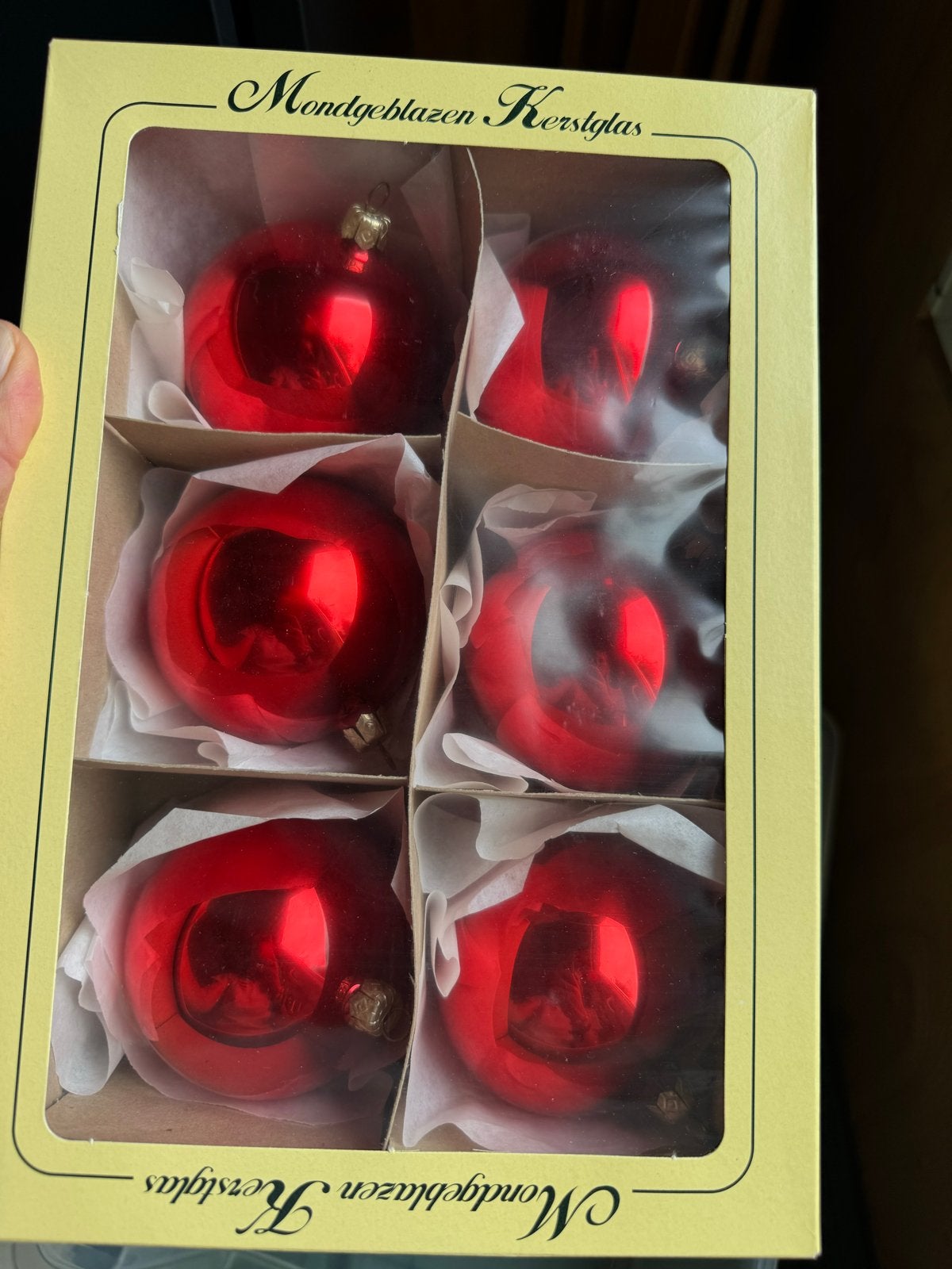 Handgeblazen klassiek rode glazen kerstballen, Ophalen