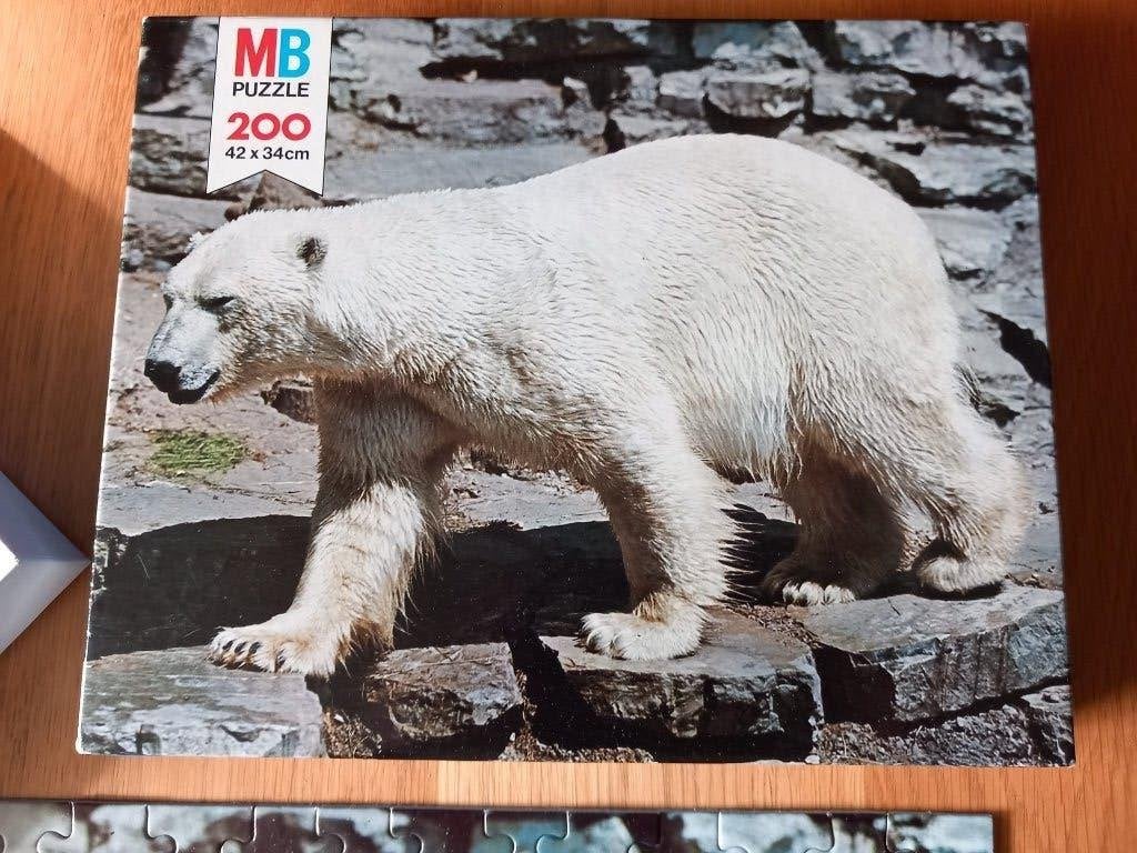 MB puzzel ijsbeer 200 stukjes compleet, Ophalen of Verzenden, Minder dan 500 stukjes, Gebruikt, Legpuzzel