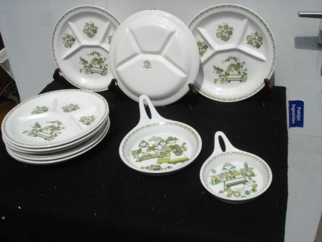 Vintage 3 fondue borden 2 schaaltjes Market Turi Design, Keramiek, Ophalen of Verzenden, Zo goed als nieuw, Bord(en)