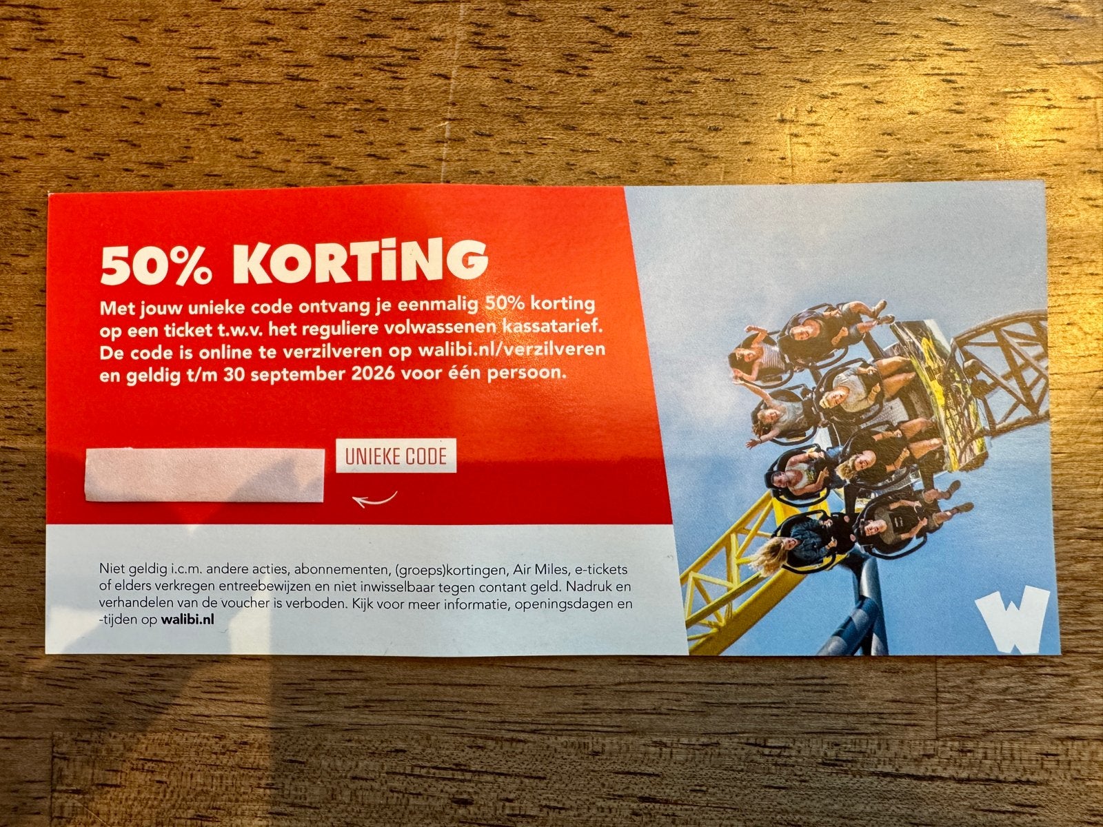 Walibi 50% kortingscode geldig t/m 30 september 2026., Tickets en Kaartjes, Drie personen of meer, Kortingskaart