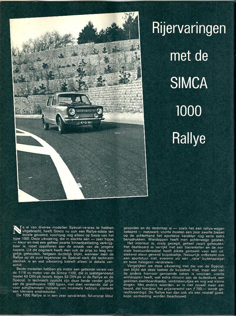 Autokampioen test Simca 1000 Rallye 1970, Boeken, Ophalen of Verzenden, Gelezen, Overige merken