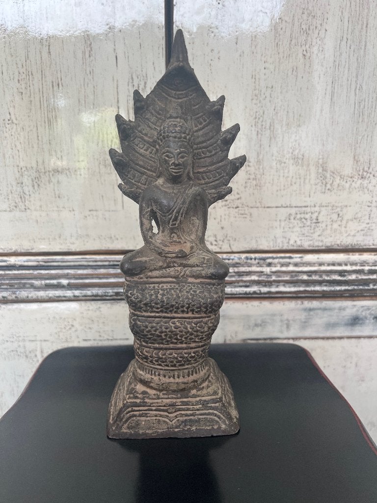 Naga bronzen boeddha Thailand buddha Buddha beeld vintage, Verburgt Vintage, Metaal, 21 cm, Ophalen of Verzenden