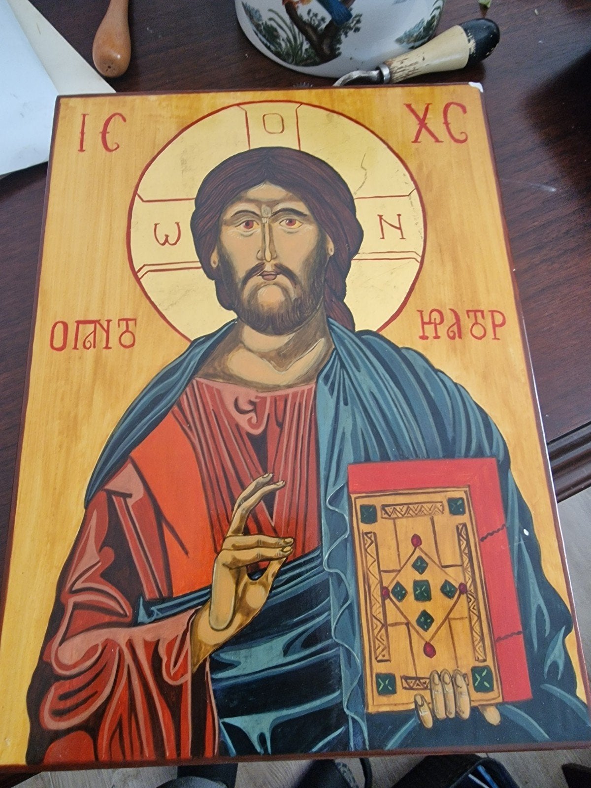 Handgeschilderde Icoon Jezus Christus Pantokrator 1982, Ophalen of Verzenden