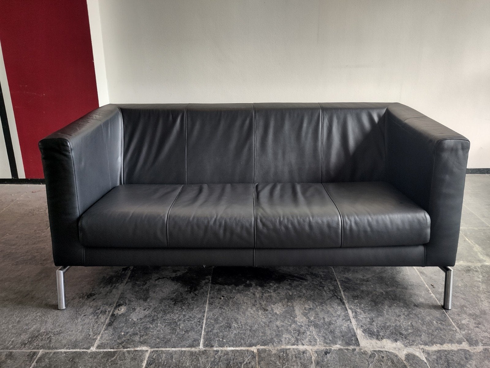 Vintage Montis bank Gerard van den Berg Kubik bankje leer, Gebruikt, ., 150 tot 200 cm, Jaren 80 eighties dutch design