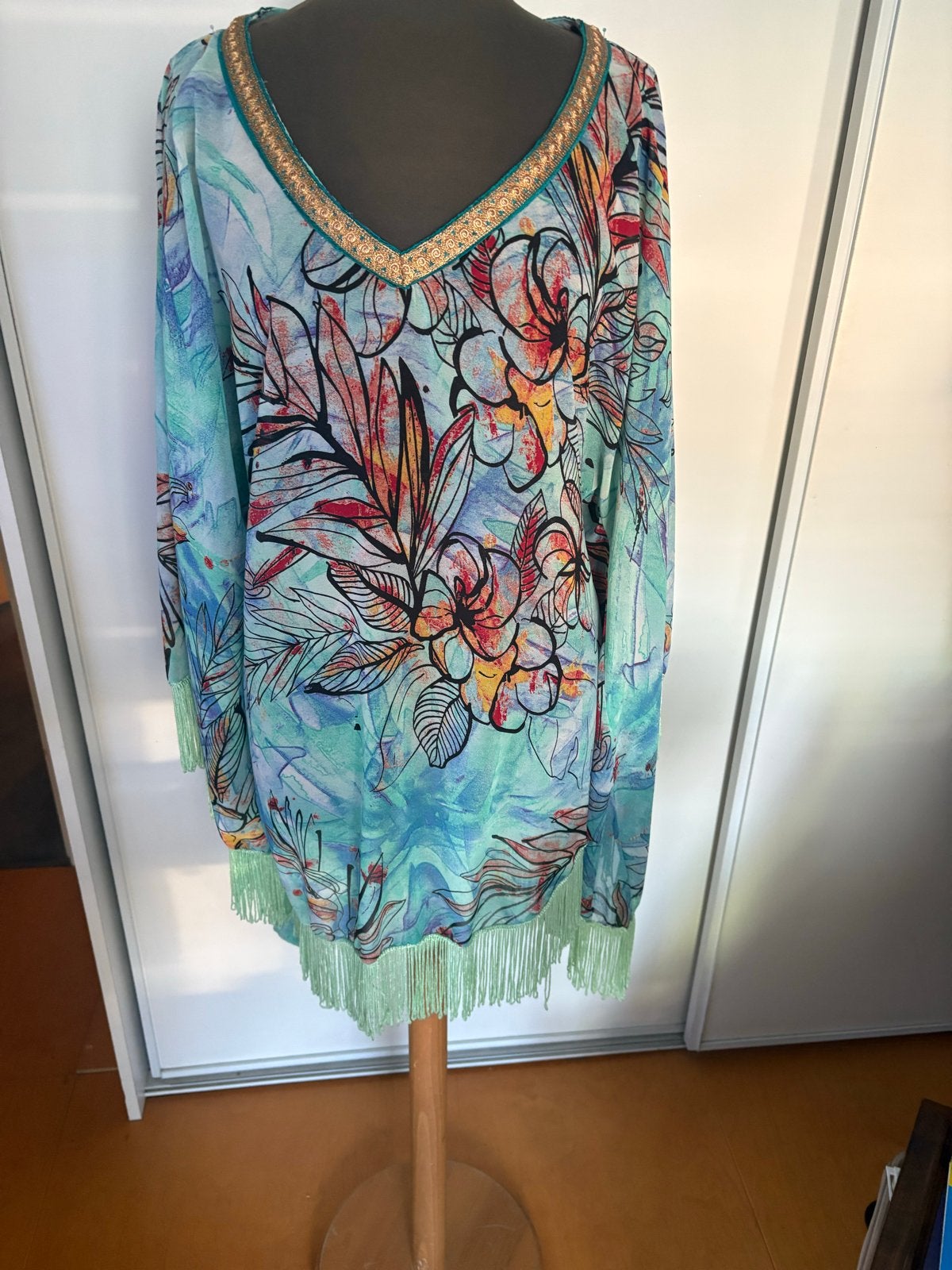 Dames Tuniek Turquoise met Franjes & Ceintuur - Hippy Chick, Overige kleuren, Maat 42/44 (L), Ophalen of Verzenden, Zo goed als nieuw