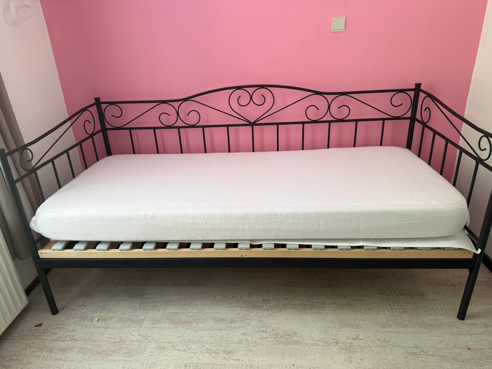 1 persoonsbed staal, Ophalen, 90 cm, Eenpersoons, Zwart