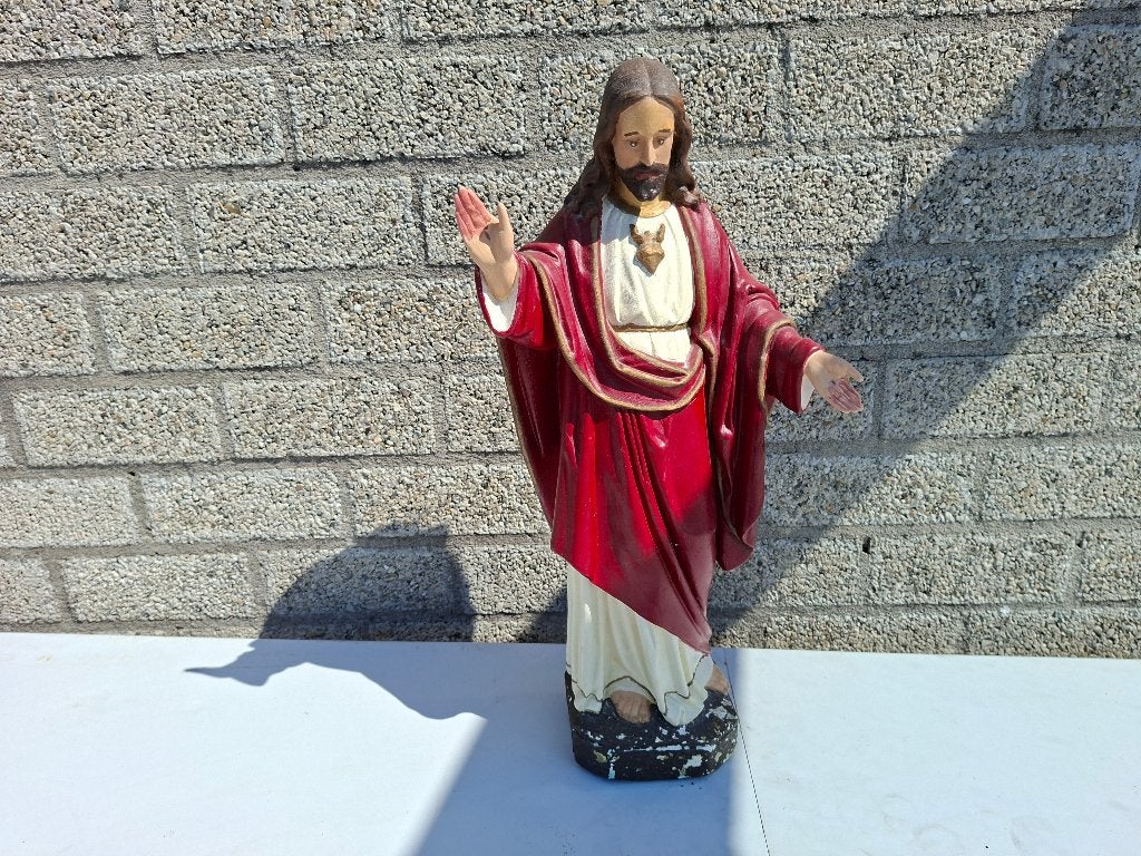 antiek groot heilig hard jezus christus beeld, Antiek en Kunst, Ophalen of Verzenden