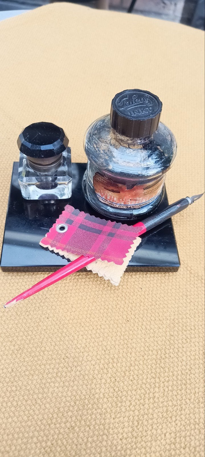 Vintage inktstel met pen en inktpot, Antiek en Kunst, Ophalen of Verzenden