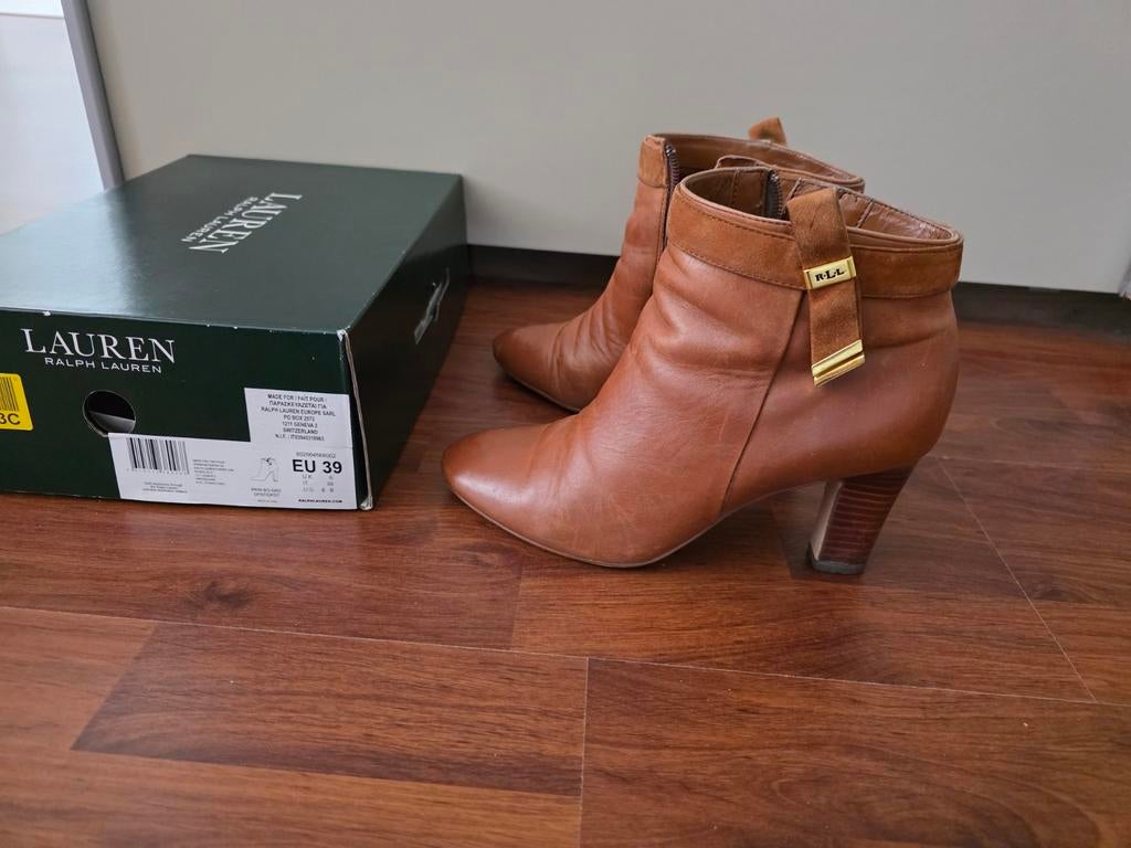 Ralph Lauren Leren Cognac Boots - US 8B, Kleding | Dames, Schoenen, Bruin, Lage of Enkellaarzen, Ophalen of Verzenden, Ralph Lauren