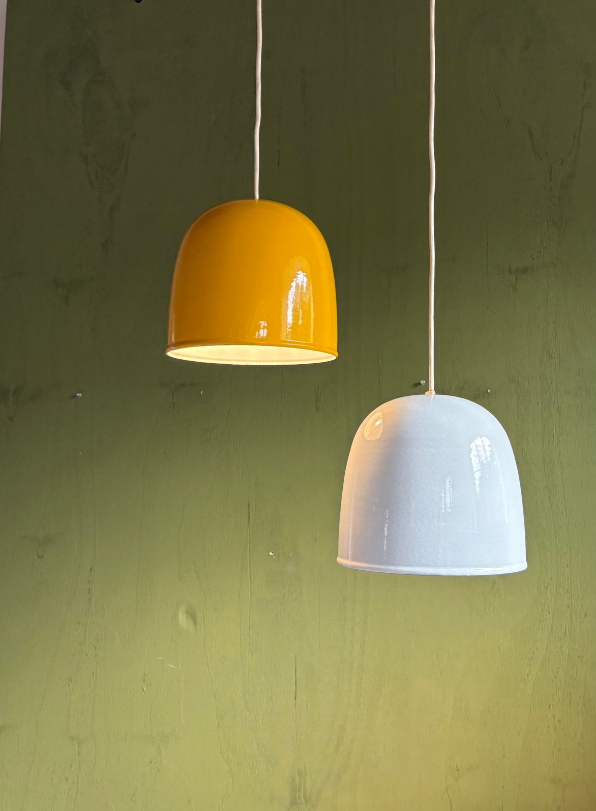 Set Emaille vintage hanglampen jaren 70, Deens vintage design, Zo goed als nieuw, X, Metaal