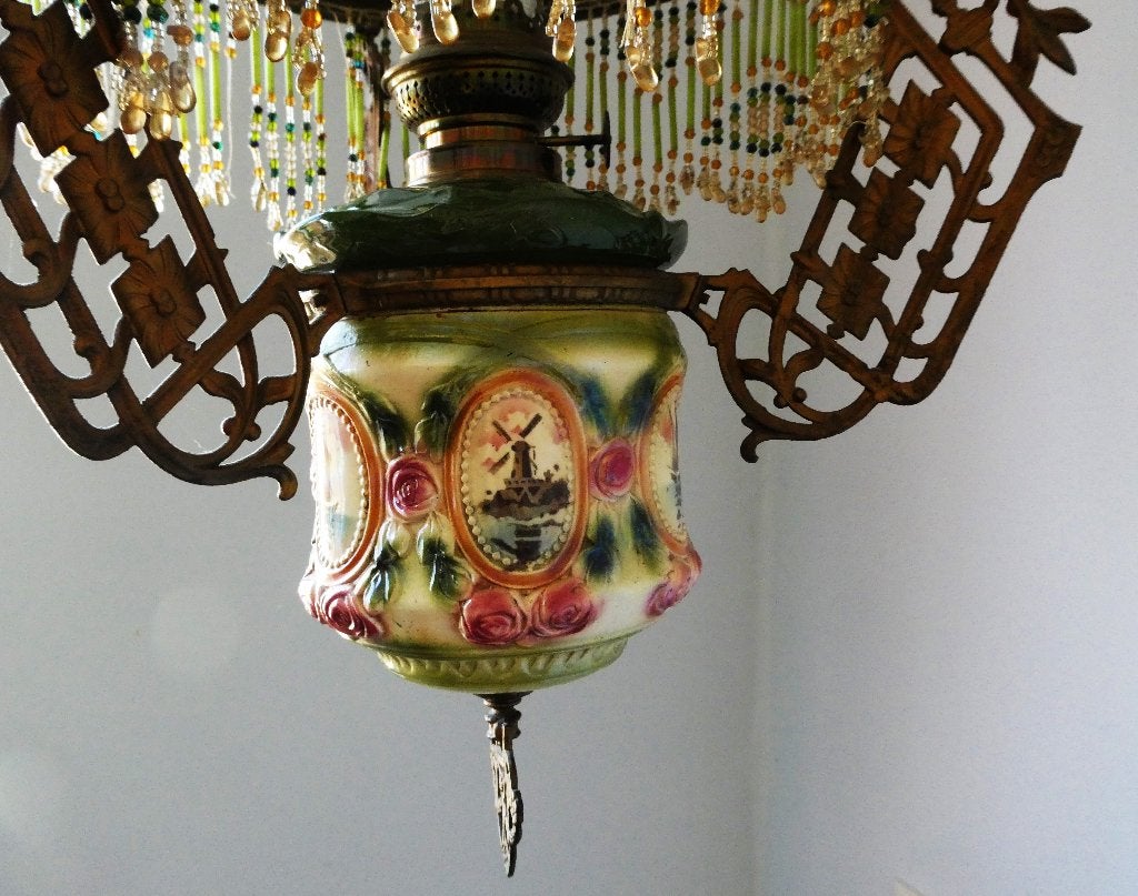 Art Nouveau Jugendstil hef en daal petroleumlamp molen lamp, Ophalen