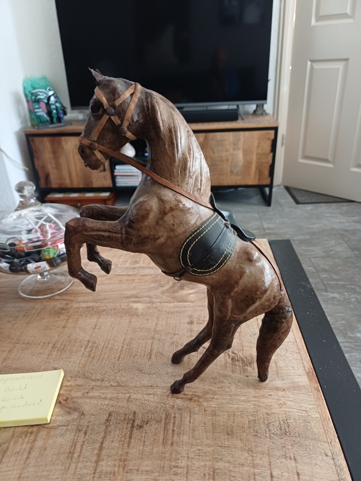 Groot dynamische  leren paard beeld, Ophalen of Verzenden