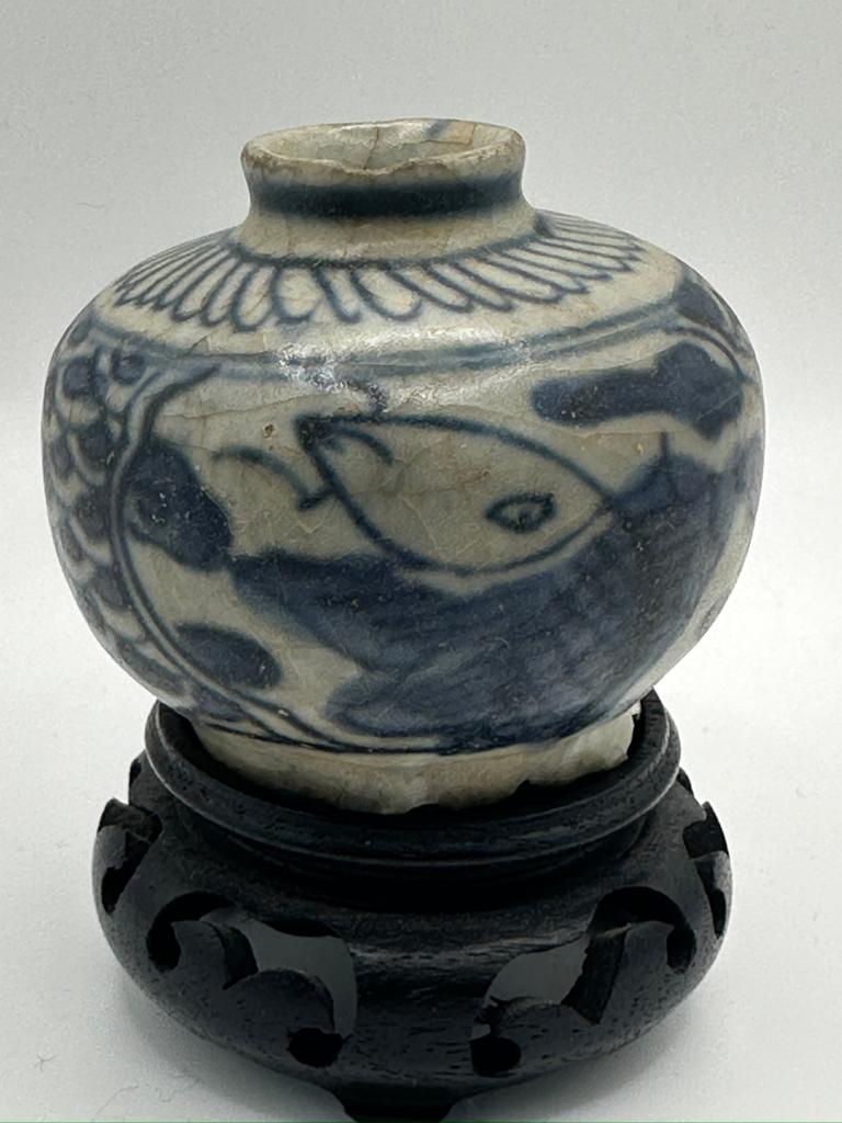 Antieke Chinese blauw-wit gemberpot met vis, Antiek en Kunst, Ophalen of Verzenden