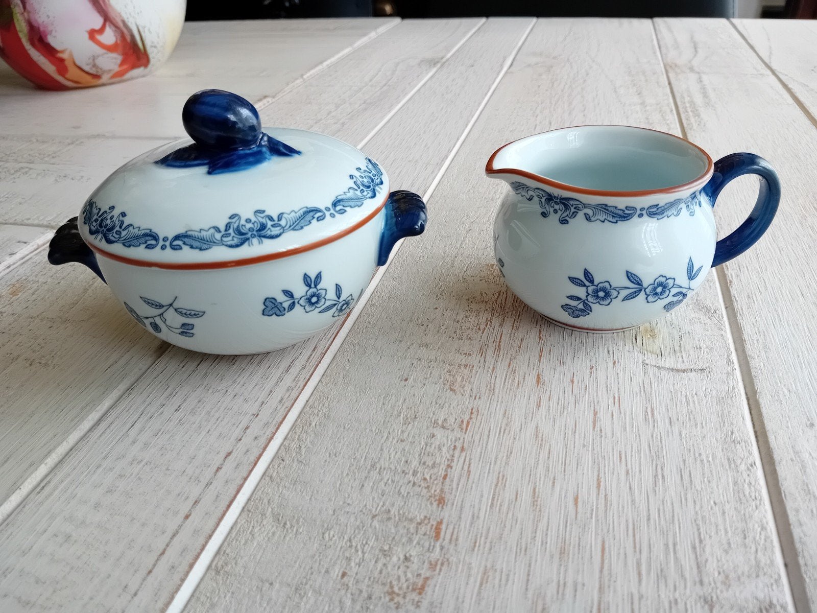 suikerpot en melkkan Rorstrand Ostindia porselein puntgaaf, Overige typen, Ophalen of Verzenden, Zo goed als nieuw, Overige stijlen