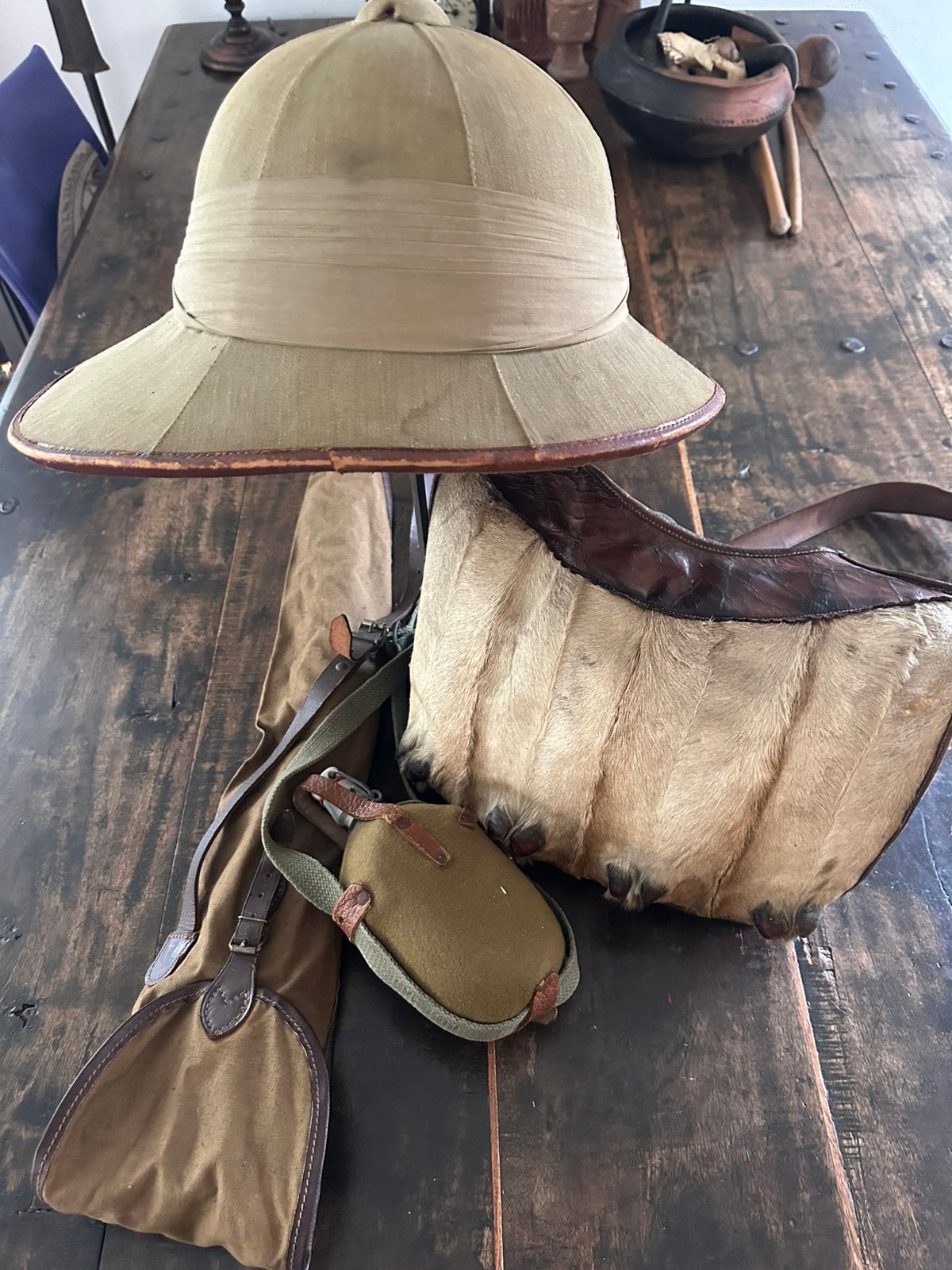 Antieke Tropenhelm Congo privé collectie Antropoloog, Antiek en Kunst, Ophalen of Verzenden