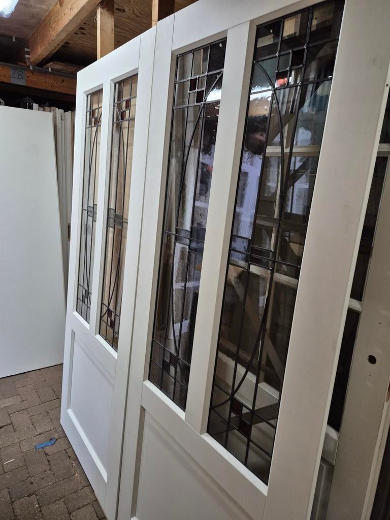 Dubbele binnendeuren opdek 2x 86x211,5cm incl glas in lood, Binnendeur, Nieuw, Ophalen of Verzenden, Glas
