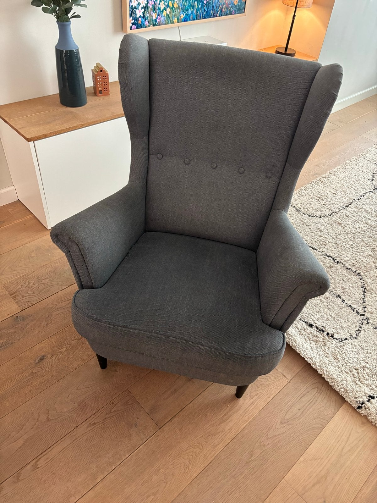 GRATIS - IKEA STRANDMON Oorfauteuil - Grijs, Huis en Inrichting, Fauteuils, Ophalen, Gebruikt, Stof, 75 tot 100 cm