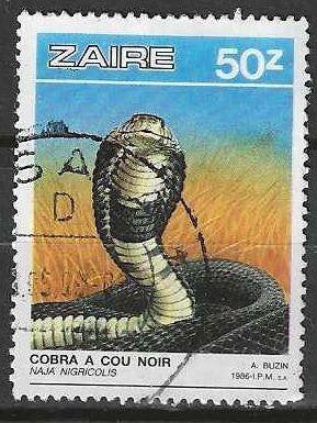 Zaire 1987 - Yvert 1243 - De Zwartkeelspuugcobra - 50 z (ST), Verzenden, Overige landen, Gestempeld