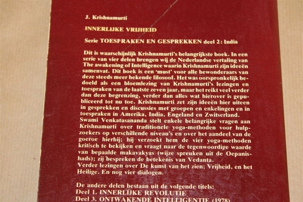 Innerlijke Vrijheid — Krishnamurti, Lezingen en Gesprekken, Boeken, Ophalen of Verzenden, Gelezen, Overige onderwerpen, Achtergrond en Informatie