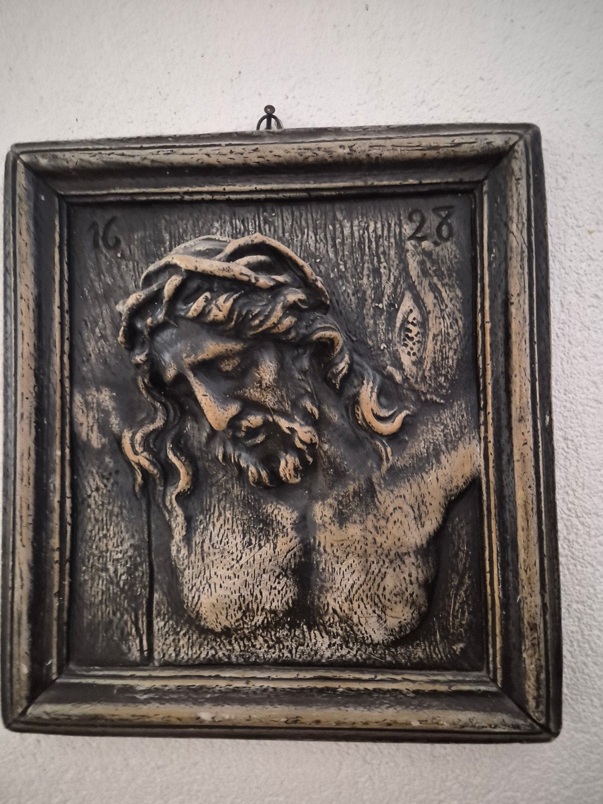 Vintage reliëf Christus hoofd 1628, Ophalen of Verzenden