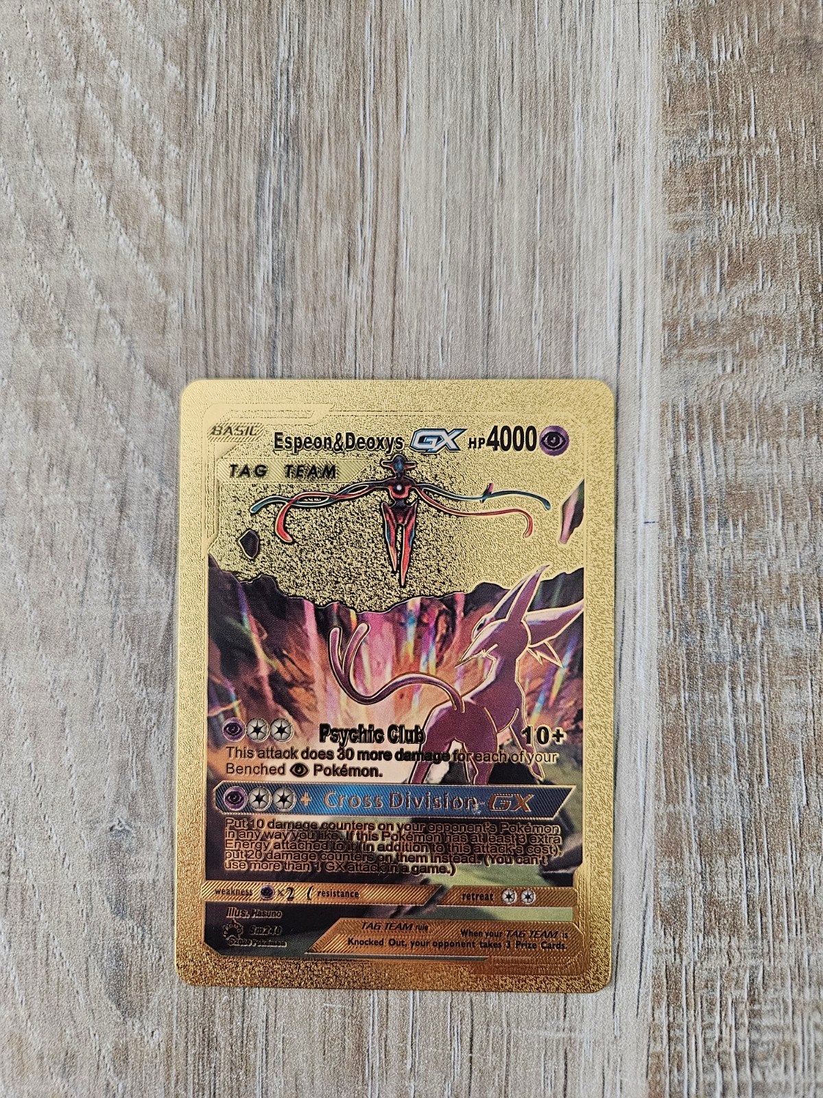 Espeon & Deoxys GX gouden pokemon kaart, Ophalen of Verzenden, Zo goed als nieuw
