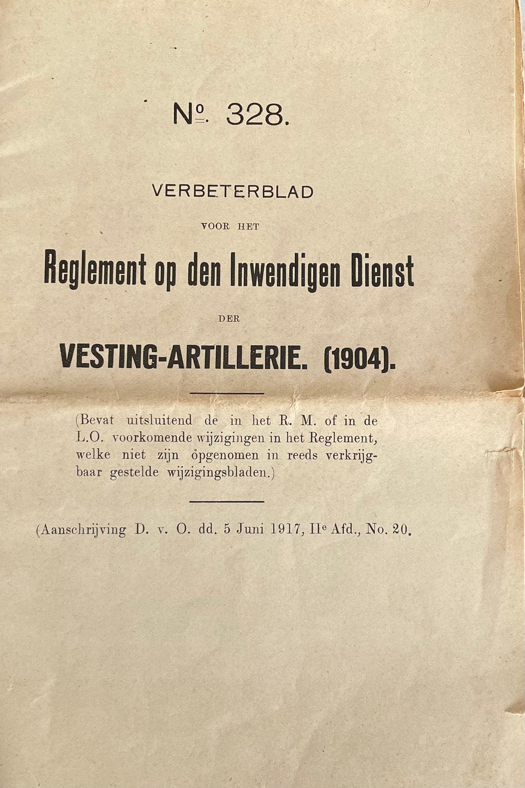 Reglement Verbeterblad 1904 Artillerie no 328., Verzamelen, Verzenden, Landmacht, Nederland