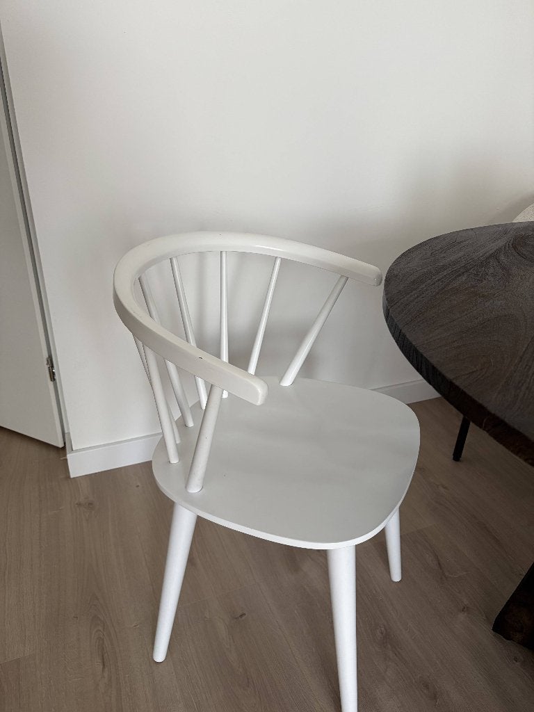 Witte houten eetkamerstoelen - scandinavisch / japandi, Ophalen, Gebruikt, Wit, Vier