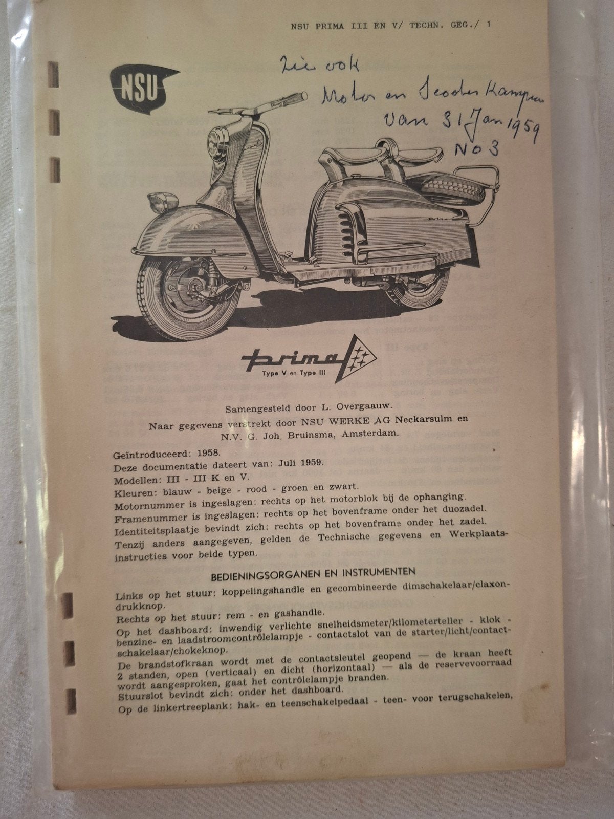 Documentatie uit 1959.van de NSU, Fietsen en Brommers, Ophalen of Verzenden