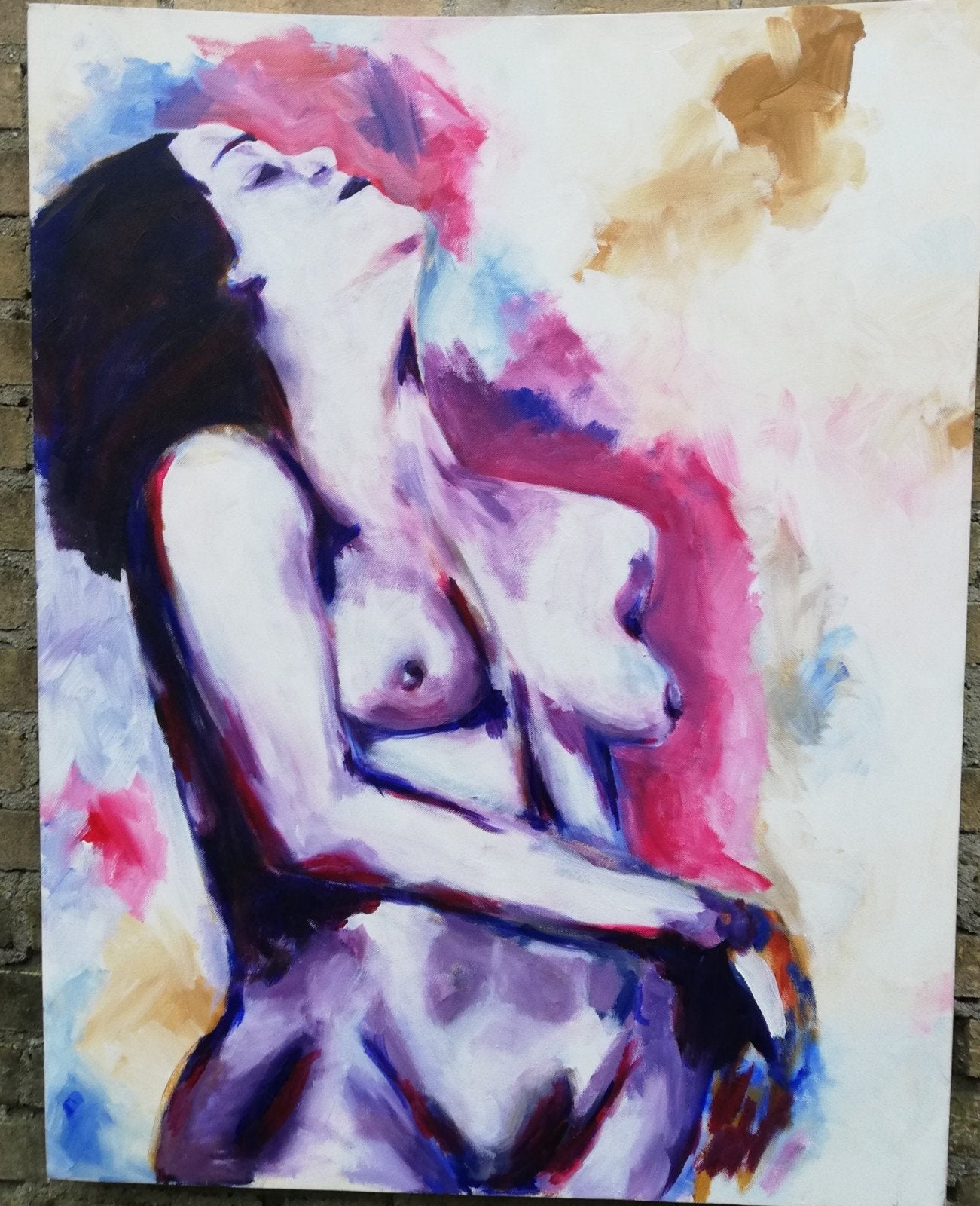 Naaktmodel. Acryl/doek. 70/89 cm., Antiek en Kunst, Ophalen