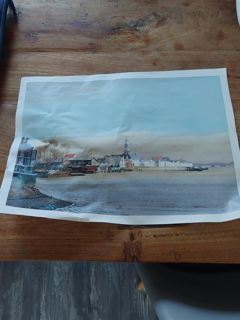 Schilderij / poster van een Nederlandse stad aan het water, Ophalen of Verzenden