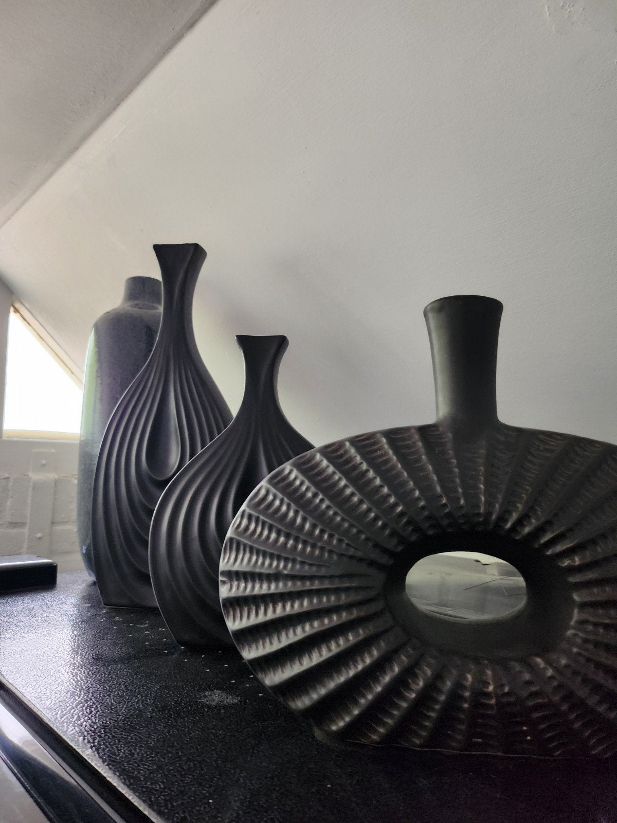 4 vazen matzwart. Nieuwstaat ., Huis en Inrichting, Handgemaakt, Zwart, Natuurlijk materiaal, Nieuw