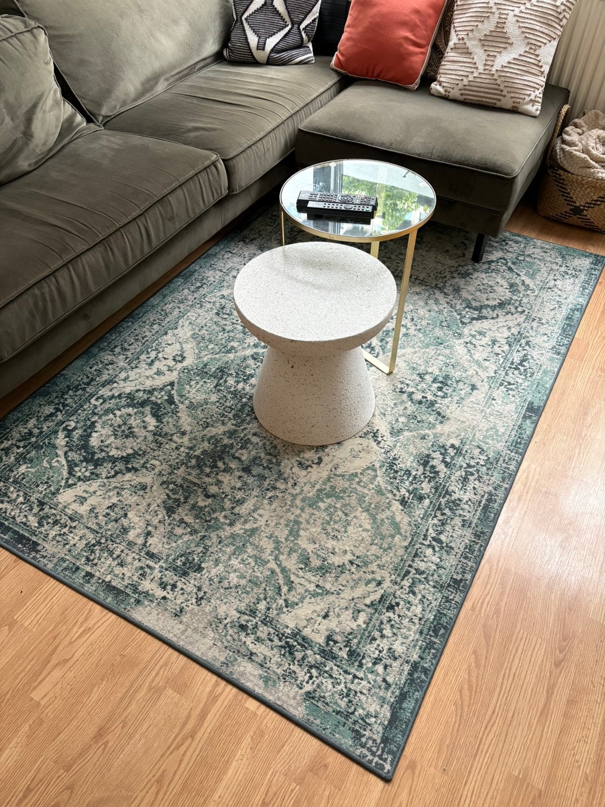 Vloerkleed Ikea Perzisch ornament print groen laagpolig, Huis en Inrichting, Stoffering | Tapijten en Kleden, Ophalen, Gebruikt