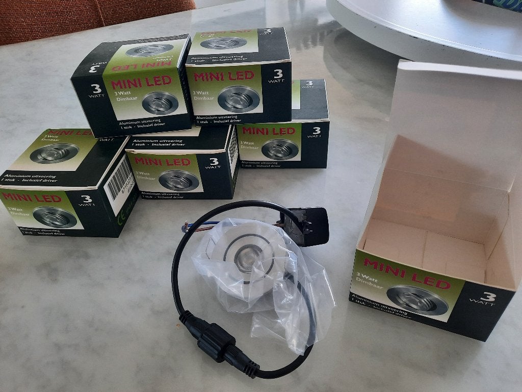 Mini led 3 watt dimbaar incl. Driver, set van 6, Huis en Inrichting, Inclusief lichtbron, Nieuw, Ophalen of Verzenden, LED