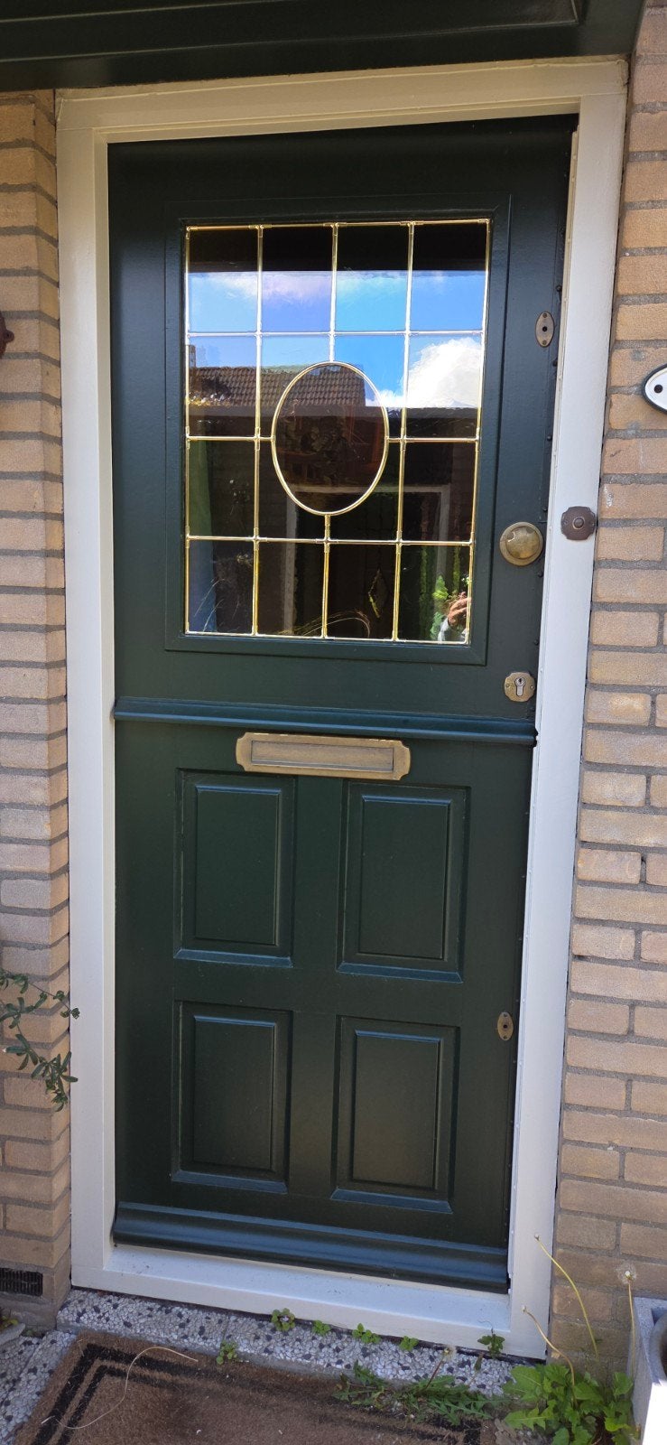hardhouten voordeur met glas-in-lood motief, Ophalen, Gebruikt, 80 tot 100 cm, Buitendeur