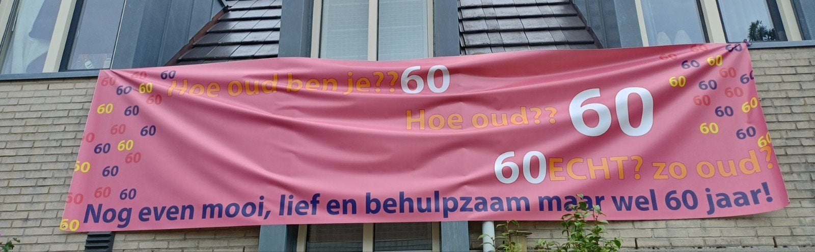 Banner/spandoek voor iemand die 60 wordt, Diversen, Vlaggen en Wimpels, Ophalen, Gebruikt