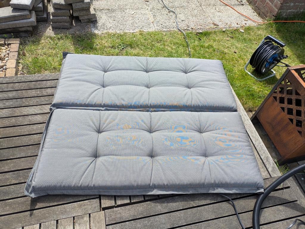2 pallet bank kussens grijs., Tuin en Terras, Tuinmeubel-accessoires, Ophalen, Gebruikt