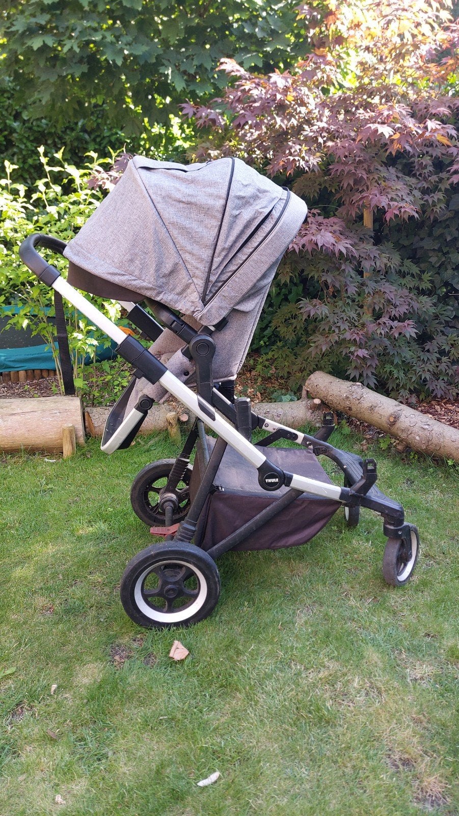 Thule Sleek Duowagen - Grijs incl regenhoes, Gebruikt, Verstelbare duwstang, Combiwagen, Ophalen