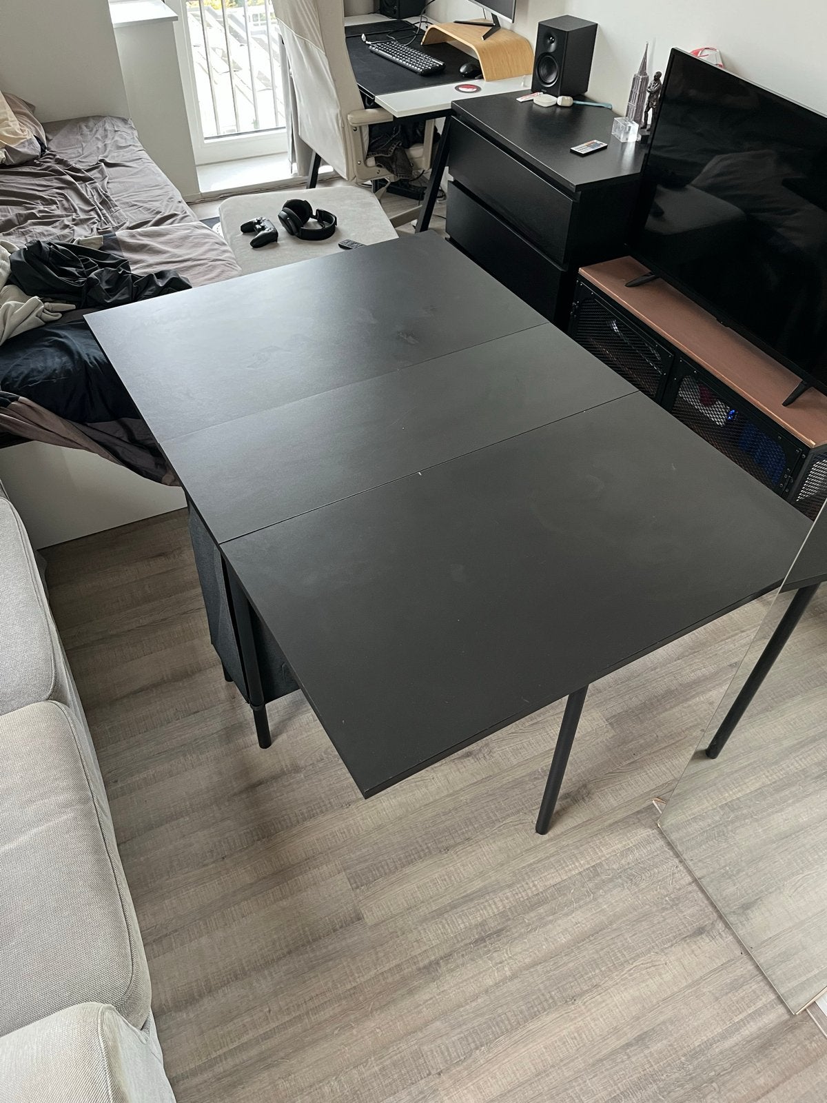 Compacte uitklapbare eettafel met 3 opbergbare stoelen, Ophalen, 100 tot 150 cm, 50 tot 100 cm, Zo goed als nieuw