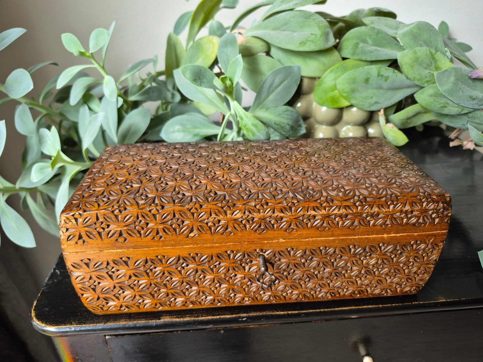 Vintage Handgesneden Houten Kistje - Mid-Century India, Ophalen of Verzenden