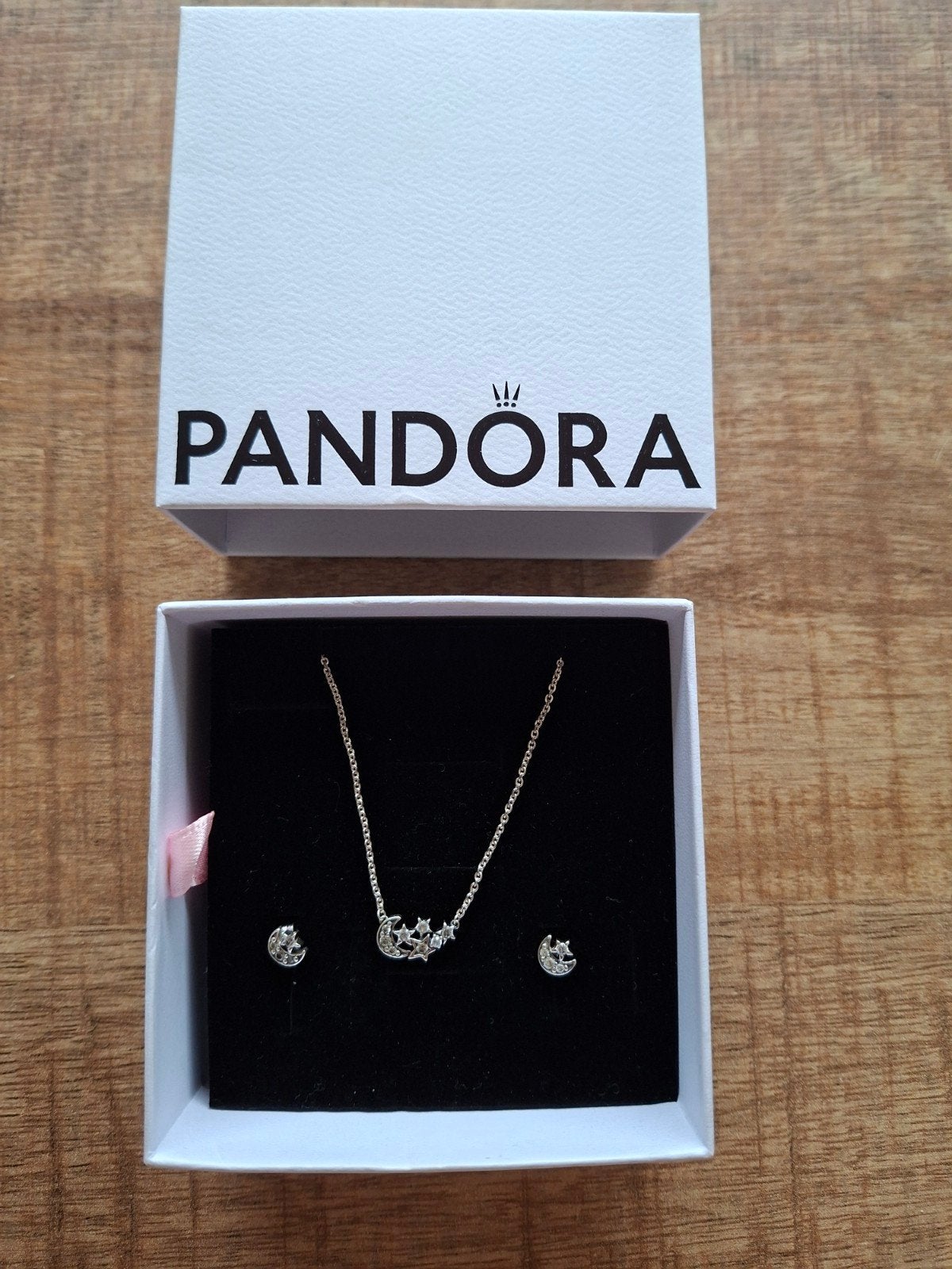 Pandora ketting met oorbellen - Sterren en Maan, Met hanger, Ophalen of Verzenden, Zo goed als nieuw, Zilver