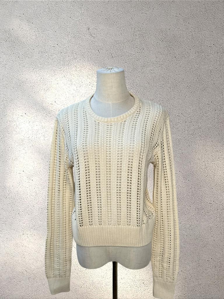 Vanilia Cream Open Knit Cotton Sweater Long Sleeve Size S, Kleding | Dames, Ophalen of Verzenden, Zo goed als nieuw, Beige